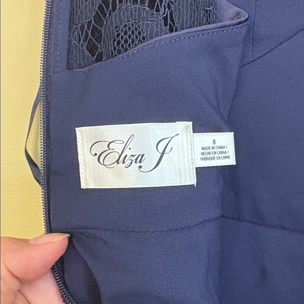 Eliza J Macy’s NWT Navy Eyelash Lace Fit & Flare Cocktail Evening Party Dress 8 - Picture 12 of 13